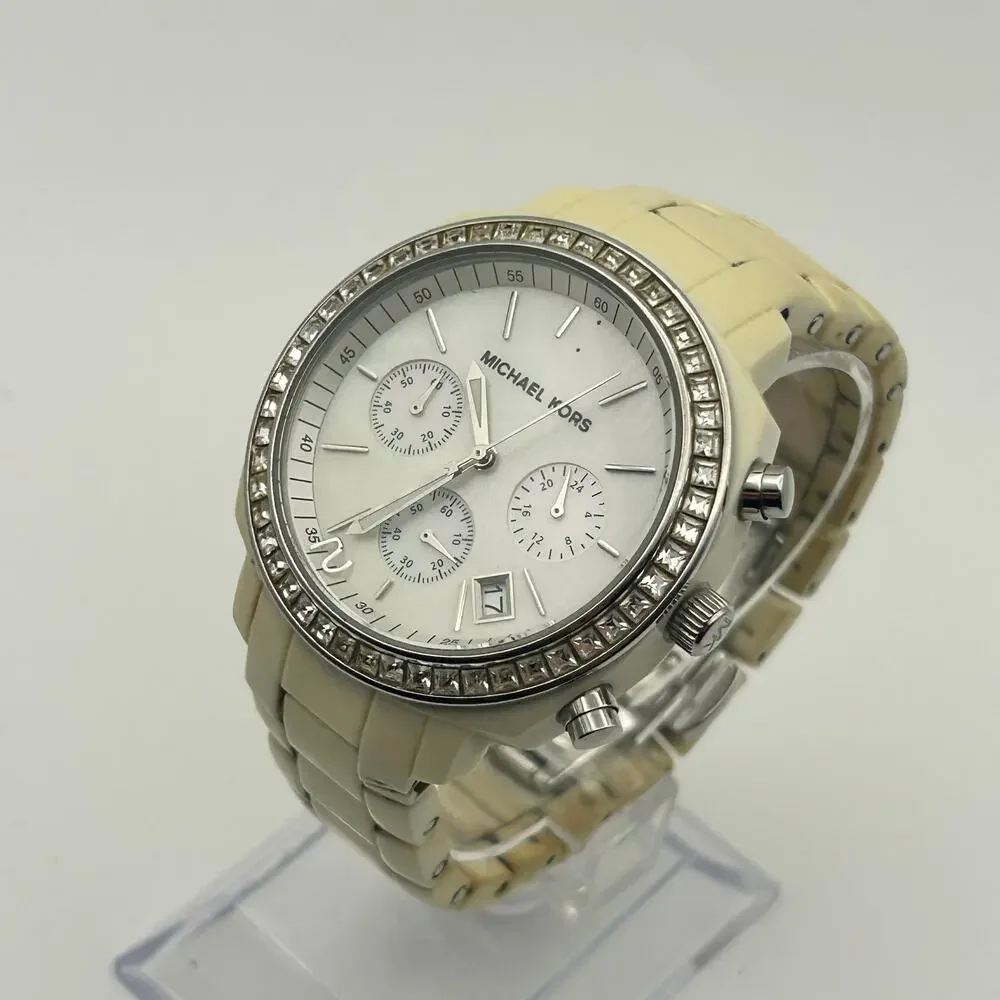 Michael Kors Runway MK-5079 White Acrylic Band Women’s Watch New Battery